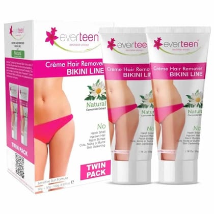 everteen 50g+50g Natural Bikini Line Hair Remover Creme for Women - Twin Pack-1 Pack