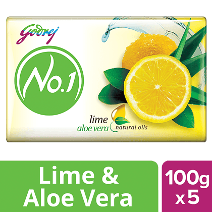 Godrej No.1 Lime & Aloe Vera Bathing Soap, Gives Fresh & Soft Skin, 100 g (Pack of 5)