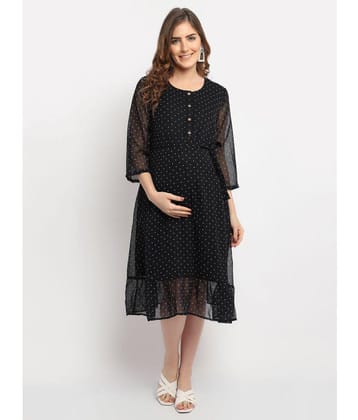 Moms Maternity - Black Georgette Womens Maternity Dress ( Pack of 1 ) - M