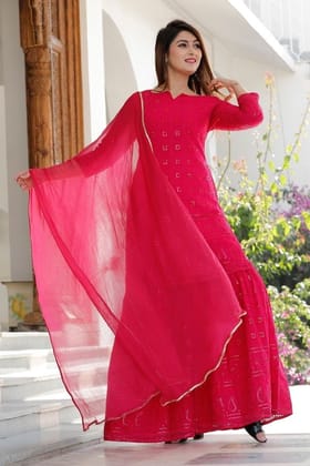 Pink Chikankari Cotton Palazzo Set Pink XS