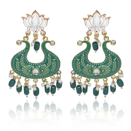 Handmade Ethnic Designer Green Floral Jhumka for Women & Girls Jhumki Earring