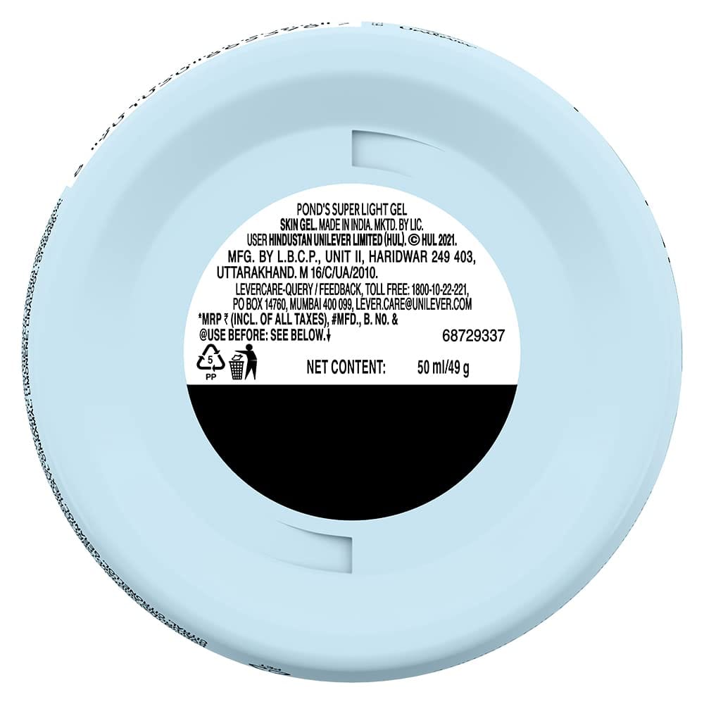 Pond's Super Light Gel Oil Free Face Moisturizer, With Hyaluronic Acid & Vitamin E For Fresh Glowing Skin & 24 Hr Hydration - Daily Use, 49G