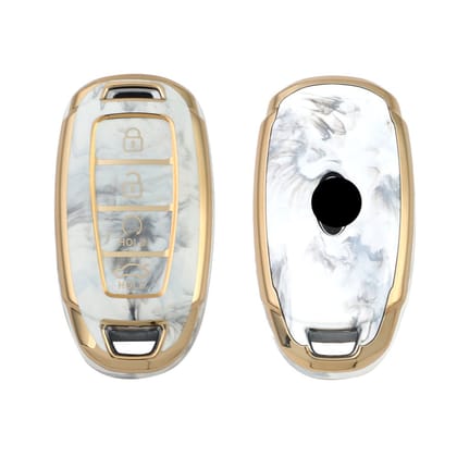 Keyzone TPU Car Key Cover Compatible for: i20, Verna 2023 onwards 4 button smart key (TP60Type2)-Marble/Gold