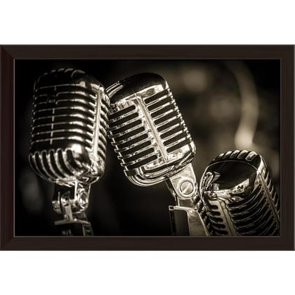 ArtzFolio Chromed Retro Recording Studio Microphones Canvas Painting Synthetic Frame-Canvas; Synthetic Frame; Dark Brown / 17.5inch x 12inch (44.5cms x 30.5cms)