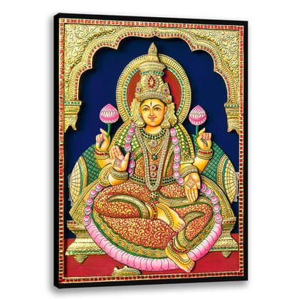 Maa Lakshmi Tanjore Art, 3D Effect, Tanjore Wall Art, Tanjore Hindu God Art-8x10 (Framed) inches