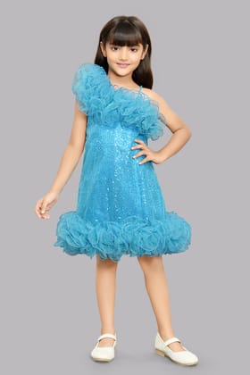 Sequined Aline Ruffled Dress -Blue-2-3Y / Blue