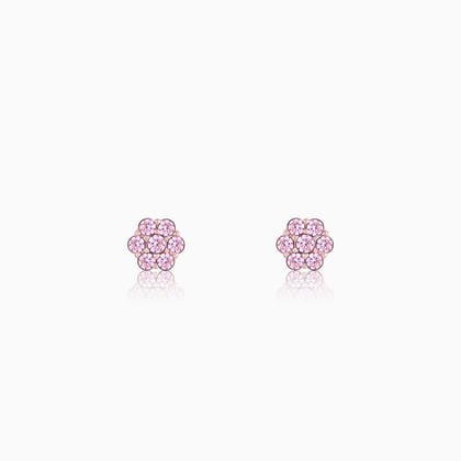 Rose Gold Baby Pink Flower Stud Earrings