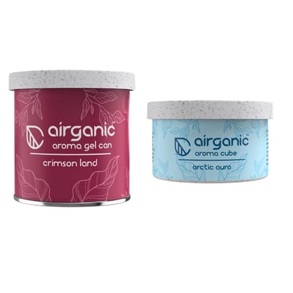 Airganic Aroma Car Freshener Combo Pack  Gel Can Crimson Land & Aroma Cube Artic Aura air fragrance