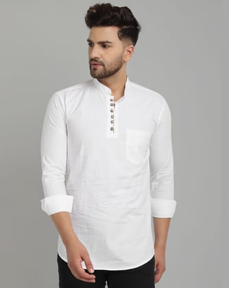 Classic Elegance pure cotton solid Short kurta - White-S / White