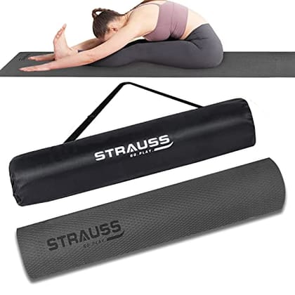 Strauss Anti Skid EVA Yoga Mat with Carry Bag 4mm Black-Strauss Anti Skid EVA Yoga Mat with Carry Bag, 4mm, (Black)