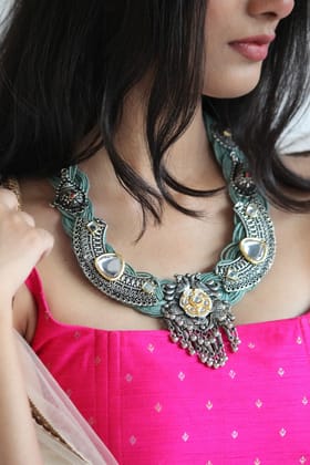 Maharani Jute Necklace By Qurcha-Teal