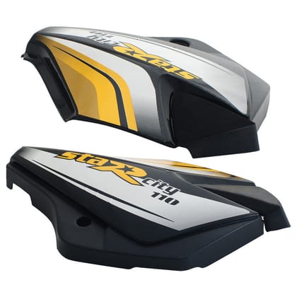 Side Panel / Side Cowl Set Fit For TVS StarCvti 110 Cc Latest (Type-3) Black (Yellow Sticker)