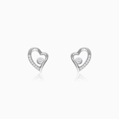 Silver Cupid Heart Stud Earrings