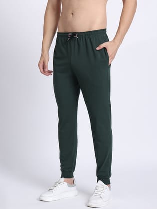 Mens Solid Dark Green Pure Cotton Joggers-M