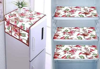 WISHLAND Double Door Fridge Cover Combo Set of 1 Fridge Cover and 3 Multipurpose Fridge Mats