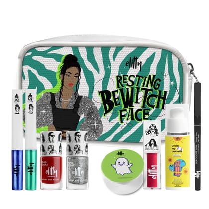 Elitty Resting Bewitch Kit: 2 Nail Polishes, 2 Eyeliners, 1 Kajal, 1 Lip Gloss, 1 Sunscreen - 7-Piece Teen Makeup Kit-Elitty Resting Bewitch Kit - Complete Makeup Kit for Teens (2 Nail Polishes, 