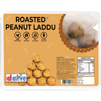 Roasted Peanut Laddu - 250g (20 Servings) - (Organic, No Sugar, No Gluten, Vegan, Natural, No Preservatives/Additives, Diabetes Friendly, Low Carb & High Protein)