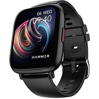 Hammer Fit+ 1.85" Bluetooth Calling Smartwatch with Built-in Games Metallic Body Voice Assistant in-App GPS 100+ Sports Modes 100+ Customized Watchfaces Skin Friendly Straps (Black)