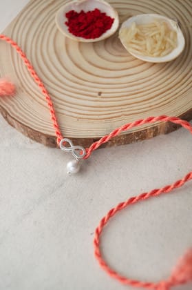 Infinity Love With Pearl Sterling Silver Charm Rakhi-Silver
