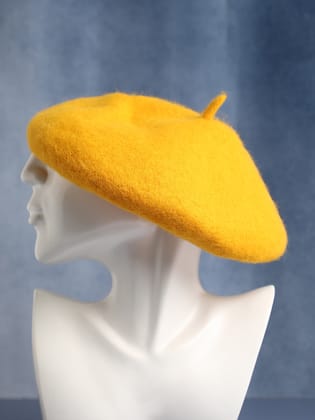 Solid Beret Hat - Yellow-Hat