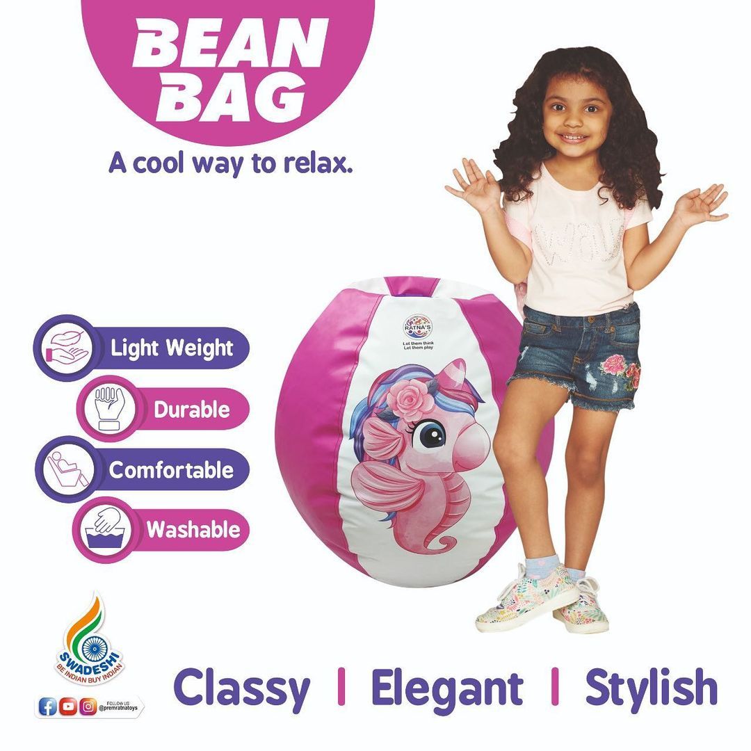 Unicorn Bean Bag Light Weight, Durable, Washable Chair for Kids | Medium Size Zipper Beanbag Extra Soft Cover | A Cool Way to Relax for Kids 5+