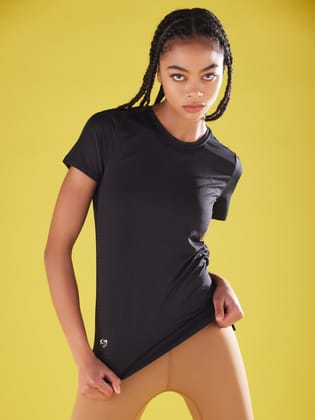 SG Women's & Girl's Round Neck T-Shirt | Ideal for Sports, Regular & Fashion Wear-S / Black