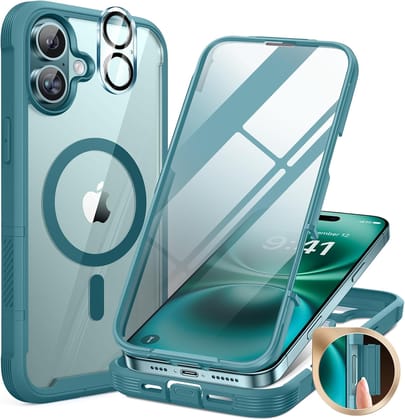 iPhone 16 Plus 360° Protection Case [GREEN] : Front Screen + Back Cover + Camera Protector