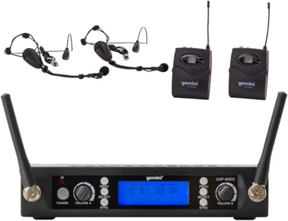 Gemini Sound UHF-6200HL Premium Wireless Lavalier &amp; Headset Mic System - Crystal Clear Audio for Stage Performances and Public