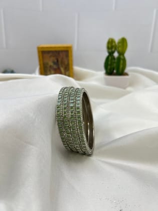 Metal Bangle Design 001 - Silver Base-Sea Green / 2.4