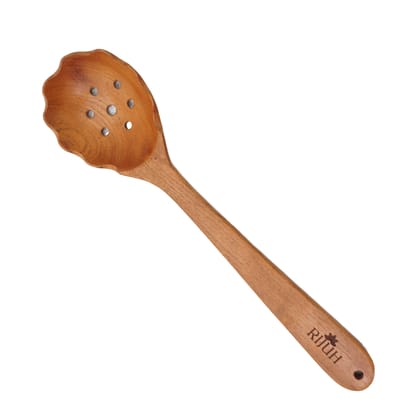 Wooden Jali Spoon | Made with Neem wood | Compact | Non stick | Best for frying, serving & mixing-Pack of 1