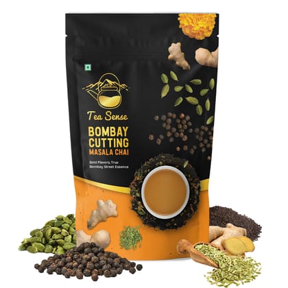 TEA SENSE Bombay Cutting Masala Chai | 200g Loose Tea | Kadak and Traditional Blend | CTC Tea, Cardamom, Fennel, Dried Ginger, Black Pepper | 80+ Cups