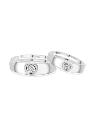 Heart Design 925 Silver Couple Ring-Adjustable