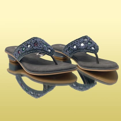 ZariGlow Embellished Grey heels-Grey / 36