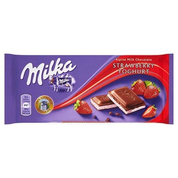 Milka Strawberry Chocolate Bar, 100 gm