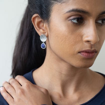 Icarus (Silver Disc And Blue Stone Earrings)