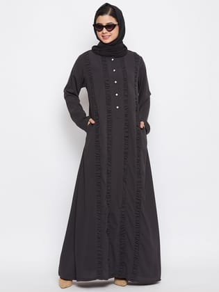 Nabia Women Off Black Nida Matte Long Sleeve Abaya With Georgette Scarf-XS / 54