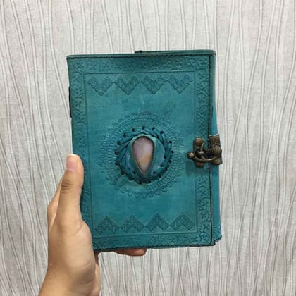 Leather Diary Antique With Lock | New Year Journal Diaries With Stone Work | Handmade Note Book | Sketchbook   - for Writing, Table, Office, Desk, Study, Corporate Gifts | Gift for Him / Her - 7 Inch