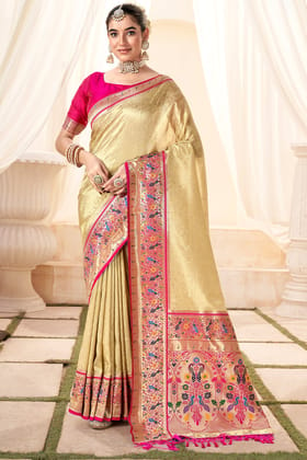 Brandy Beige Paithani Tissue Silk Saree