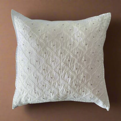 Suhana White Chikankari Cushion Cover, 18" x 18", Pack of 1