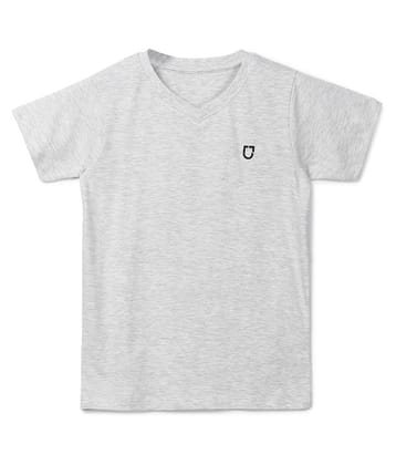 Urbano Juniors Boy's White Melange Solid V-Neck Regular Fit Half Sleeve Cotton T-Shirt - None