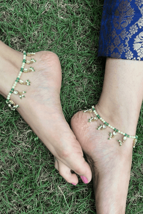 ANKLETS-CUM-KAANCHAIN GREEN JADES