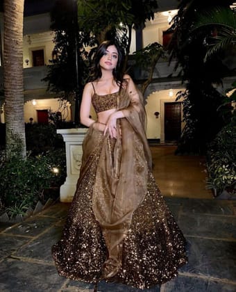 Amazing Beige Color Sequins Work Party Wear Lehenga