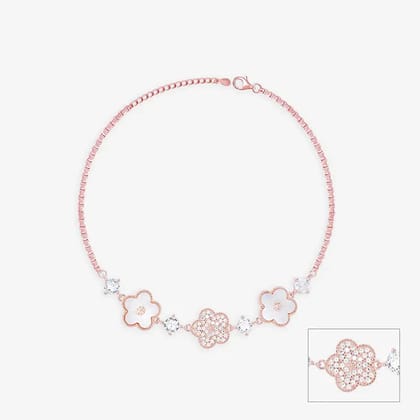 Flower Petal Stone Anklet-Rose gold