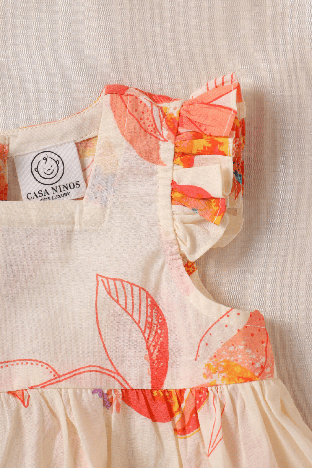 Orange Floral Printed Frilly Top with Shorts-0-6 months