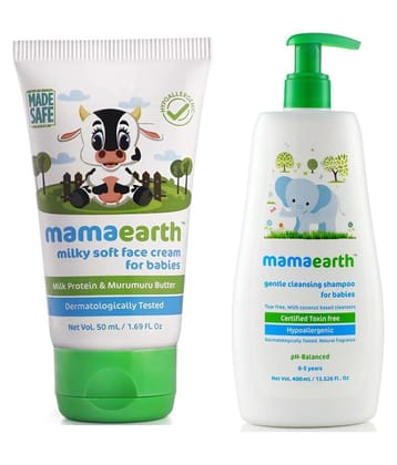 Mamaearth Milky Soft Natural Baby Face Cream for Babies 50mL änd Gentle Cleansing Shampoo for babies (400 ml, 0-5 Yrs)