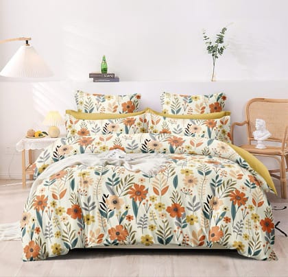 Linear Flower 210 TC Cotton Blend Flat King Bedsheet