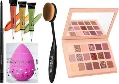 Crynn Rosedale Ultimate Beauty Blender Sponge Puff & LA Orange Yellow Green Spot Concealer Corrector & Oval Perfect Glaze Makeup Brush (5 Items in the set)