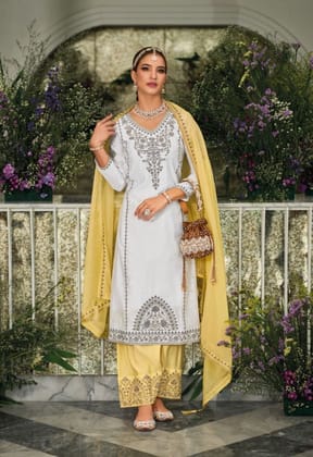 Delightful Embroidered Work White Color Palazzo Suit