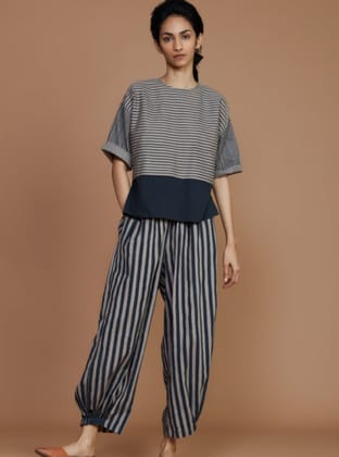 Grey with Charcoal Striped CB Ekin Top-XS