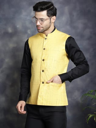 Men's Woven Design Nehru Jacket-S